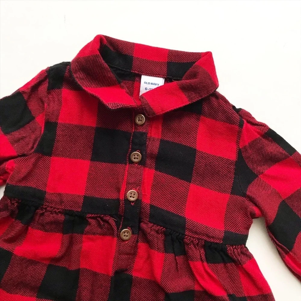 Old Navy red/black buffalo plaid dress EUC 6-12 months